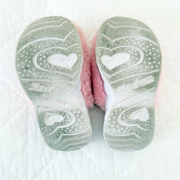 8 Toddlers Skechers Kids Pink Furry Unicorn Light Up Shoes - Picture 7 of 9